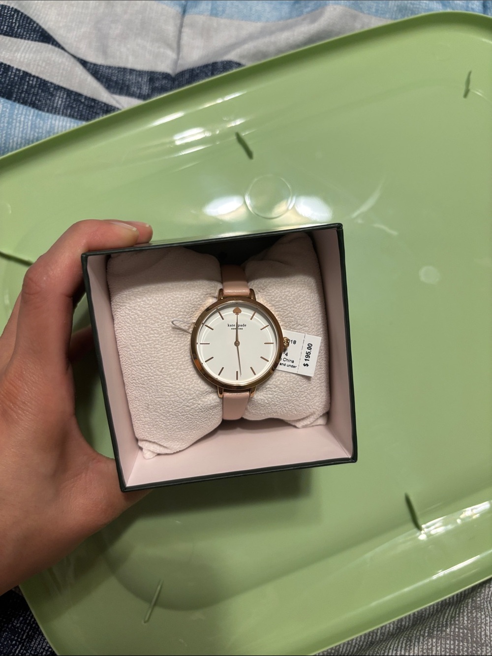 kate spade Pink Leather Strap Gold-Tone Case Watch